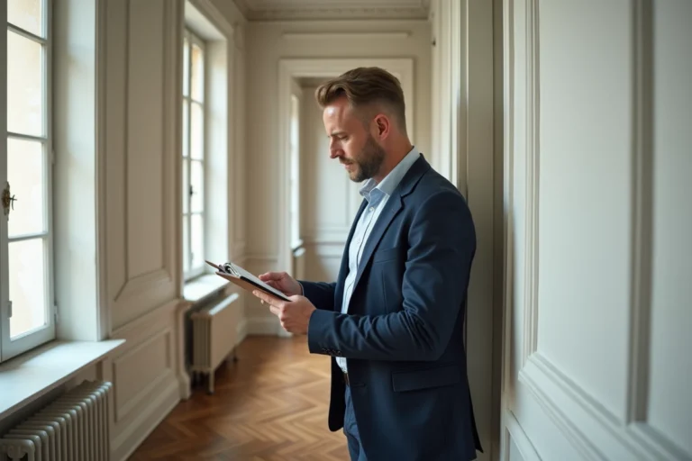 Diagnostiqueur immobilier professionnel inspectant un appartement ancien à Rennes pour une location