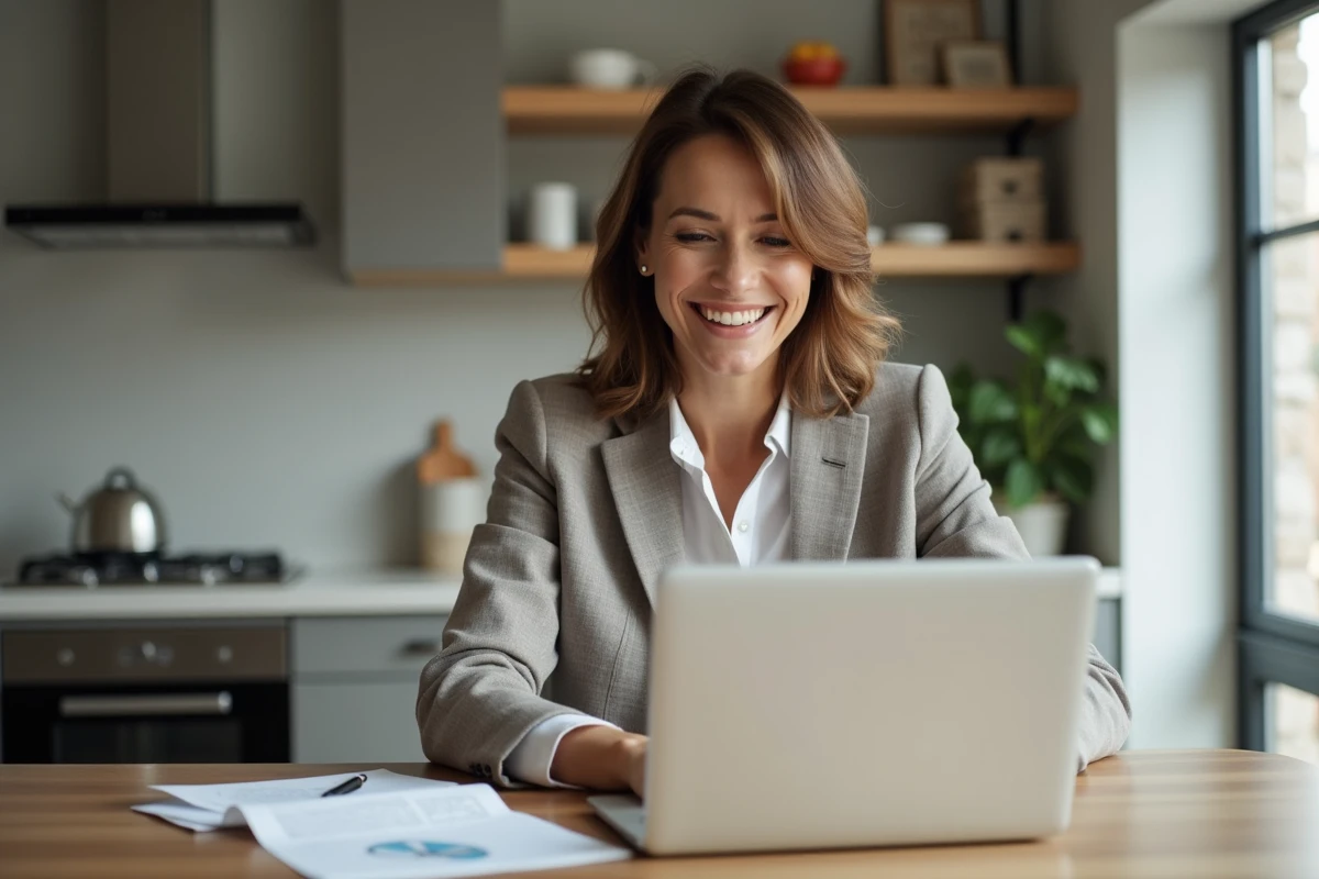 Femme professionnelle travaillant à la maison avec un ordinateur