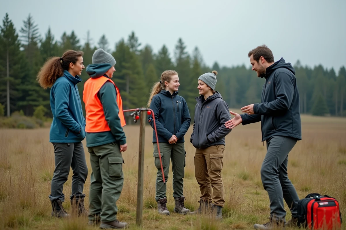 Groupe de stagiaires en formation pratique outdoor pour encadrer des activités en séjour scolaire en plein air